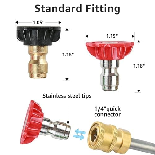 Pressure Washer Tips Power Washer Soap Nozzle Tips Multiple Degrees 1/4 Quick Connect Design Up to 4,500 PSI 2.5 GPM(5-Pack)