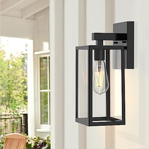 MAXvolador Outdoor Wall Sconce, Exterior Waterproof Wall Lantern Light Fixtures, Black Porch Lights with Toughened Glass Shade, Anti-Rust E26 Socket Front Door Wall Mount Lighting, 2 Pack