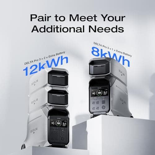 EF ECOFLOW 12kWh Portable Power Station: DELTA Pro 3 with 2 Extra Battery, 120/240V 4000W AC Output, Solar Generator for Home Use, Camping, Emergencies, Power Outages, RVs, and Outdoor Generators