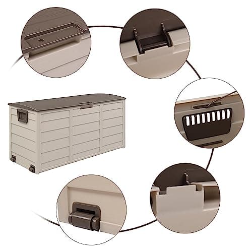 VINGLI 75 Gallon Outdoor Storage Box, Patio Deck Box Furniture with Rolling Wheels, Plastic Storage Containers with Lockable Design, For Garden, Yard, Balcony (Brown)