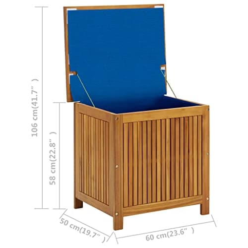 vidaXL Outdoor Storage Box, Deck Box with Lid, Storage Chest with Water-Resistant Bag Inside, 23.6''x19.7''x22.8'', Solid Acacia Wood
