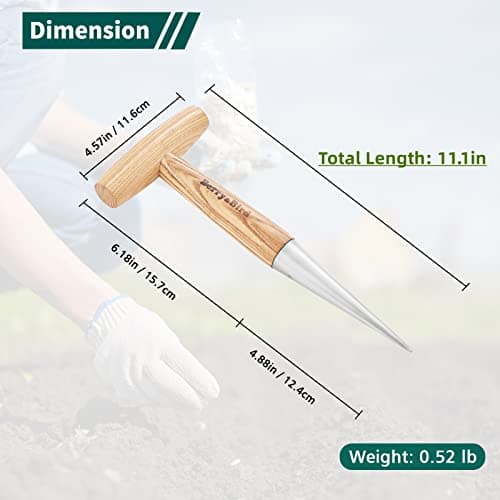 Hand Dibber, Stainless Steel Sow Dibbler with Wood Handle, Garden Hole Punch Dibbler Tool for Planting Seeds & Bulbs, Hand Held Bulb Planter for Planting Flowers Tulips, Daffodils, Dahlias