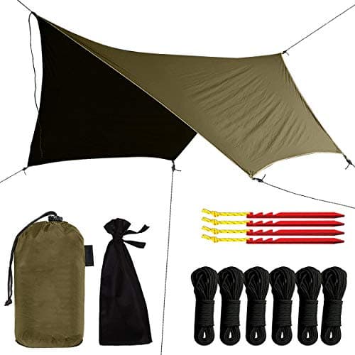 Rain Fly Tarp | Waterproof Tent Shelter Canopy | Lightweight Easy Setup for Hammock, Backpacking or Camp Gear | Premium Quality 12 x 9 ft |, Green Army