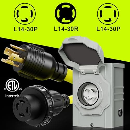 30 Amp Generator Cord 10FT and Power Inlet Box, NEMA L14-30P/L14-30R 125/250V Twist Lock Connector with Pre-Drilled NEMA L14-30P Generator Inlet Box for Generator to House, ETL Listed