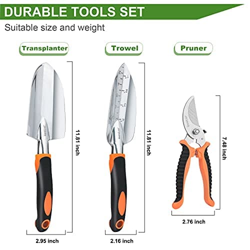 Garden Tool Set, 3PCS Sturdy Gardening Hand Tools Kit - Trowel/Shovel, Transplanter, Sharp Bypass Pruning Shears/Scissors/Clippers - Comfortable Handle - Ideal Gifts for Men & Women
