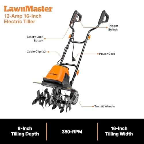 LawnMaster TE1016M Electric Tiller 10-Amp, 16-Inch,Green
