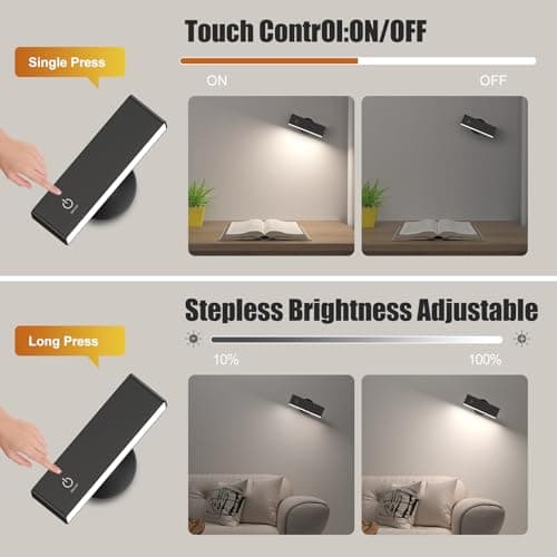 Honalia Adhesive Wall Lights for Bedroom 2 Pack, Rechargeable Wall Lights with Magnetic & Dimmable, 360 Rotation Cordless Wall Sconce, Peel and Stick Lights for Wall Bedside, Reading