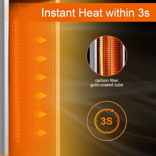 Electric Patio Heater for Outdoor Use, Infrared Heater w/Remote, Auto Shut Off, 500/1000/1500W Radiant Heater, Super Quiet 3s Instant Warm Vertical Space Heaters for Indoor Use Large Room