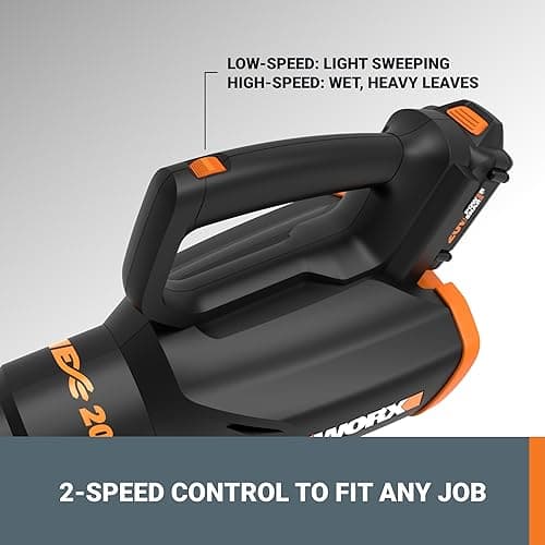 WORX WG547 20V Cordless Leaf Blower, Electric Blower with Turbine Fan, Blowers for Lawn Care with 2 Speed Control, Battery & Charger Included
