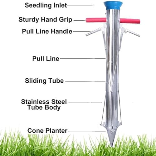 Bulb Planter Tool,2024 New Stainless Steel Planting Garden Tools, Multifunctional Garden Tool,Multi Functional Vegetable Seedling Transplanter,for Plant Bulb Seeds (Single Handle), silver