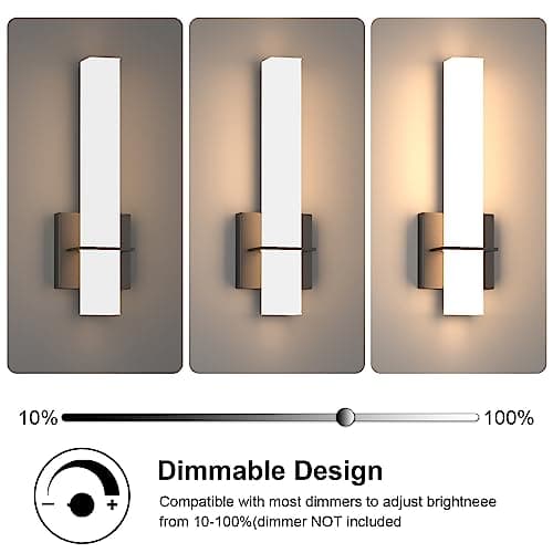 Modern LED Wall Sconces Set of Two,18W 3000K Dimmable LED Sconces Wall Lighting,Bathroom Vanity Light Fixture Acrylic Shade,Hardwired Wall Light Fixtures for Living Room Bedroom Hallway(Black)