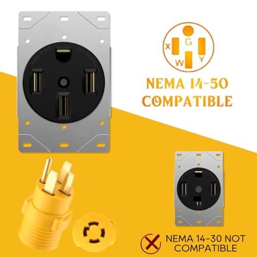 Kanayu Generator Transfer Switch Adapter Compatible with NEMA 14-50P to L14-30R, 4-Prong Generator to House Adapter 50 Amp Male 30 Amp Locking Female Welder Dryer RV EV