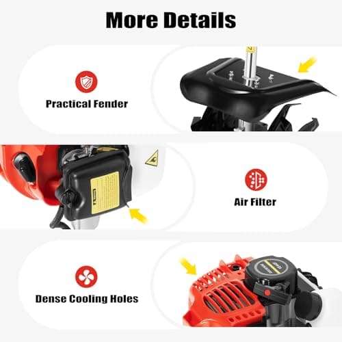 Gas Powered Tiller Cultivator, 51.7CC 2-Stroke Handheld Tiller Cultivator Gas Powered Engine Rototiller Garden Tool for Lawn, Garden and Field Soil Cultivation