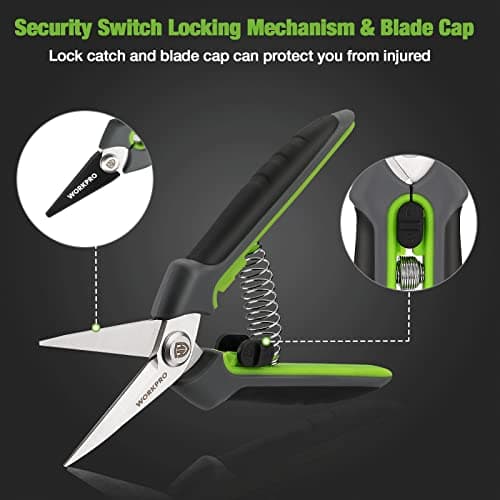 WORKPRO 2 Pack Garden Pruning Shears with Sheath, 6.5” Small Hand Pruners/Snips/Clippers- Spring Loaded & Precision Straight Blades, Microgreen Trimming Scissors for Flowers, Weeds, Indoors Bonsai