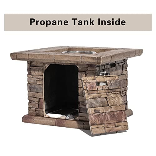 HOMPUS Outdoor Propane Fire Pit Table 32-inch Imitation Stone Square Concrete Propane Fire Pit with Lava Rocks and Rain Cover 50,000 BTU Gas Smokeless Fire Pits for Outside Patio,Garden, CSA Certified
