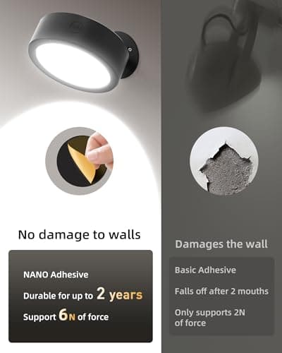 EZVALO LED Wall Mounted Lights, 5500mAh Rechargeable Wall Sconces Lamp, 3 Color Temps & Remote and Touch Control, 360°Rotation Dimmable Cordless Wall Light for Bedroom Reading Study Bedside (2 Pack)