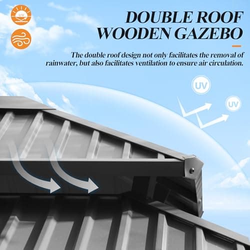 10’x 12’ Outdoor Wood Gazebo - Patio Hardtop Gazebo Permanent Wooden Pavilion with Galvanized Steel Double Roof, Cedar Wooden Gazebos for Garden, Lawn, Poolside, Backyard Deck