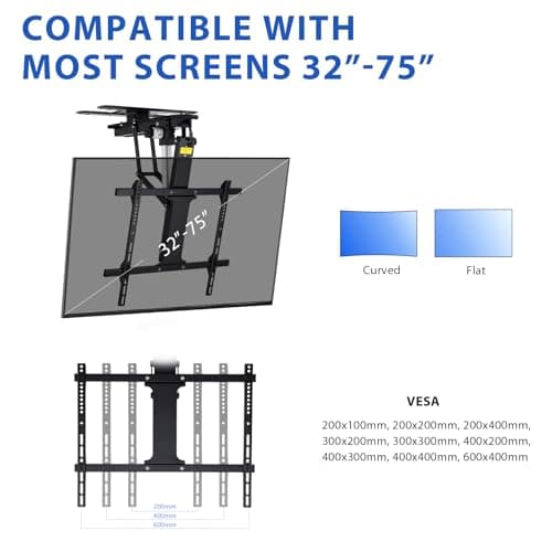 TOPSKY Electric Adjustable Flip Down Swiveling TV Mount with Remote and App Controller, Large Motorized Ceiling Mount for 32 to 75 Inch Flat and Curved Screen TVs (Black)
