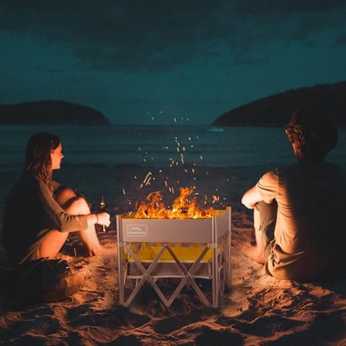 KAMPKEEPER Fire Pit 18 Inch Outdoor Wood Burning Fire Pit,Portable Fire Pit for Camping, Beach Parties,and More,Included Heat Shield for Leave No Trace Fires