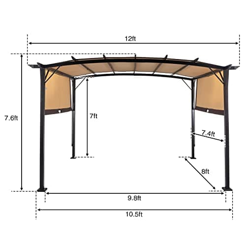 Outvita Patio Pergola, 8x12ft Arched Aluminum Gazebo with Adjustable Waterproof Sun Shade Shelter Awning for Garden Lawn Deck