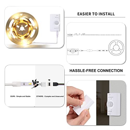 Motion Sensor Led Light Strip 9.8FT，Rechargeable Lithium Battery Power Supply，Multi-Functional Controller Dimmer and Timer for Bedroom Kitchen Showcase Stair Corridor Dark Corner