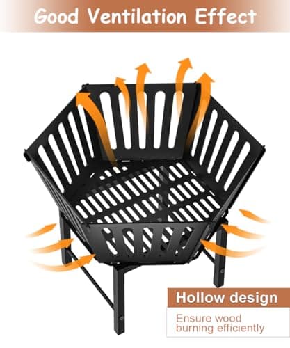 22.5 Inch Portable Plug Fire Pit for Camping, Heightened Detachable Outdoor Wood Burning Firepits for Outside Patio Heating, Picnic, Bonfire and BBQ with Carrying Bag, Vertical Hollow Style