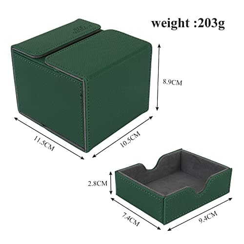 AEGIS GUARDIAN Card Deck Box with Dice Tray for MTG Cards, Commander Deck Box fit 150+ Sleeved Cards, PU Leather Card Storage Box Strong Magnet Deck Game Case for TCG CCG, Green
