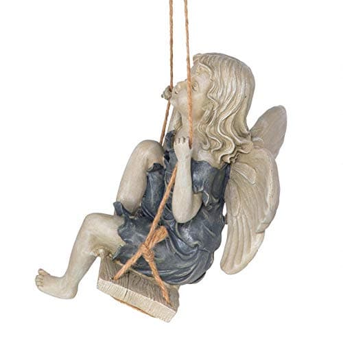 Design Toscano EU42046 Summertime Fairy on a Swing Hanging Statue, 11 Inch, Polyresin, Two Tone Stone