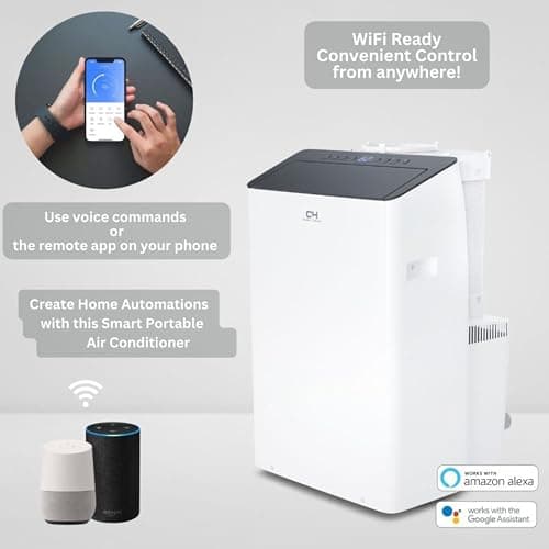 Cooper&Hunter 14,000 BTU (12,000 BTU SACC) Inverter Portable Air Conditioner with Heat Pump with Dual Hose, Dehumidifier, and Fan For Areas Up To 550 Sq. Ft, with Remote Control & Window Kit