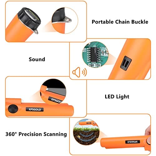 Metal Detector Pinpointing,Waterproof Pinpointer 360 Degree Search Gold&Treasure Finder with Belt Holster &LED Indicator& Buzzer Vibration, for Adults and Kids (Orange)