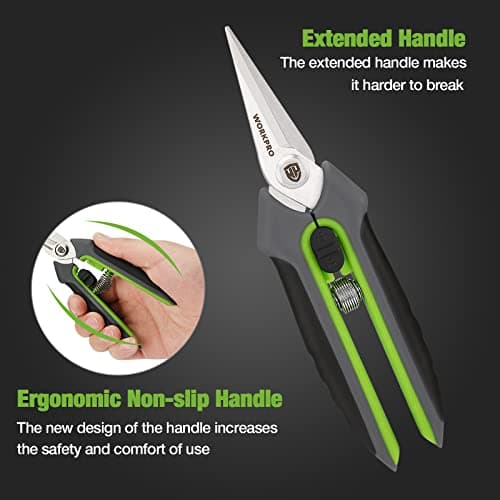 WORKPRO 2 Pack Garden Pruning Shears with Sheath, 6.5” Small Hand Pruners/Snips/Clippers- Spring Loaded & Precision Straight Blades, Microgreen Trimming Scissors for Flowers, Weeds, Indoors Bonsai