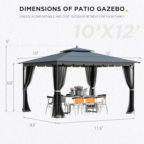 [Upgraded] 10x12 Gazebo with Mosquito Netting,Sturdy Metal Outdoor Patio Gazebo[Heavy Duty Frame],Gazebos Canopy Tent with Dual Air Roof,Patio Canopy Gazebos,Wind Resistant/Waterproof for Deck