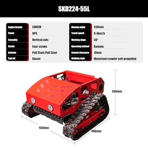 Lawn Mower, Remote Control Lawn Mower, Small Crawler Oil-Electric Hybrid Four-Wheel Drive Lawn Mowing and Weed Whacker, All Terrain Grass Cutter Yard Mower, 45° Climbing (SKD-224-55)