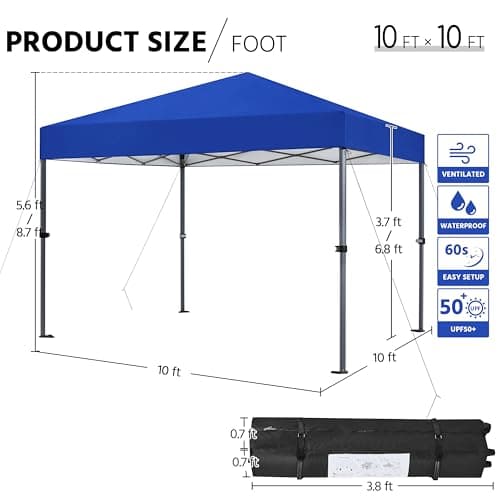 Yaheetech 10x10 1-Person Setup Pop Up Canopy Tent, Instant Portable Commercial Canopy Tent, Outdoor Gazebo with 1-Button Push, Wheeled Bag & 4 Sandbags for Home, Party & Outdoor Activities, Blue