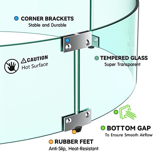 Skyflame Fire Pit Glass Wind Guard Round, 33 x 7 inches Tempered Glass Flame Shield, Fits 31” Round Fire Pit Burner Pans, Fire-Resistant Windscreen Set