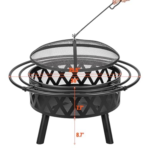 36 Inch Wood Burning Fire Pit with 2 Loops, Outdoor Fire Pit with Spark Screen & Fire Poker, Cross Weave Firepit for Outside Fireplace Bonfire for Yard,Patio, Garden…