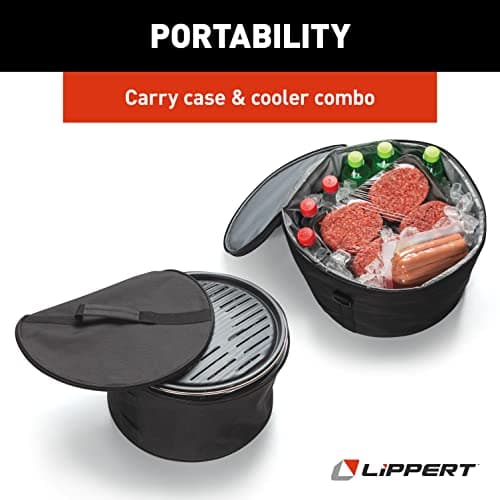 Lippert Odyssey Portable Grill - Compact and Versatile Charcoal Grill for Camping, Tailgating, and Outdoor Cooking - Lightweight and Durable Design with Large Cooking Surface - Amber