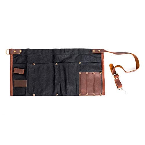 Luchuan Waterproof Waxed Canvas Tool Apron With the Adjustable Genuine Leather Belt (Black)
