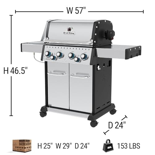 Broil King 875944 Baron S 490 Pro IR, Liquid Propane (LP), Stainless Steel, Black
