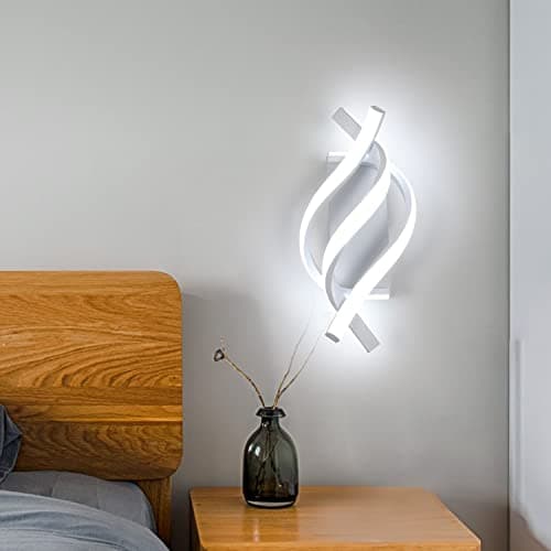 DELIPOP Wall Sconces, Spiral Modern LED Wall Sconce Lighting, 6500K Cool White Indoor Wall Light, Acrylic LED Wall Lamp for Bedroom, Bathroom, Living Room, Hallway, Balcony (White)