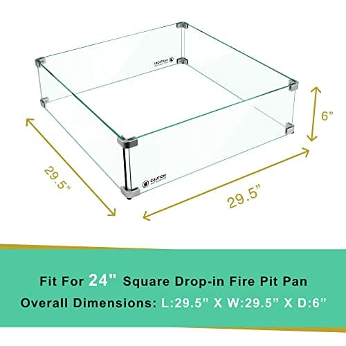 Holy Fire 29.5" L x 29.5" x 6" Square Fire Pit Glass Wind Guard Clear Tempered Glass Flame Protective Pane Wind Resistant - Fits 24” Square Fire Pit Burner Pan