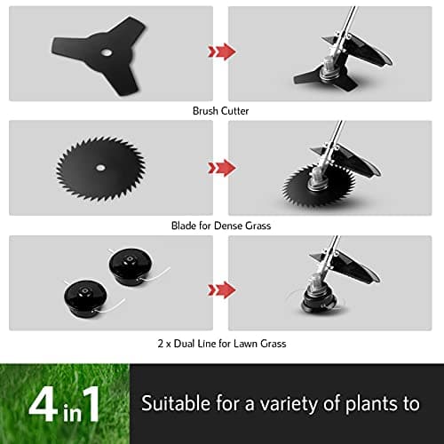 58CC Weed Wacker Brush Cutter, Gas Powered String Trimmer 4-in-1 Gas Weed Eater with 4 Detachable Heads Straight Shaft 2-Cycle for Weed, Brush(Green)