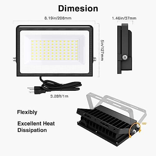 Onforu 60W Flood Lights Outdoor, 8400lm Bright LED Work Light with Plug, 6500K Daylight White LED Flood Lighting, IP66 Waterproof Security Yard Lights for Garage Stadium 2 Pack