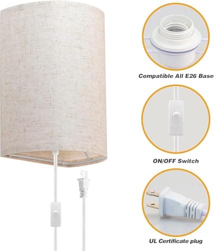Plug in Wall Sconce, 3 Color, Set of Two, Industrial Wall Lamp with Plug in Cord, Rustic Fixture, On/Off Switch Vintage Wall Light Fixture for Headboard Bedroom Porch (Beige)