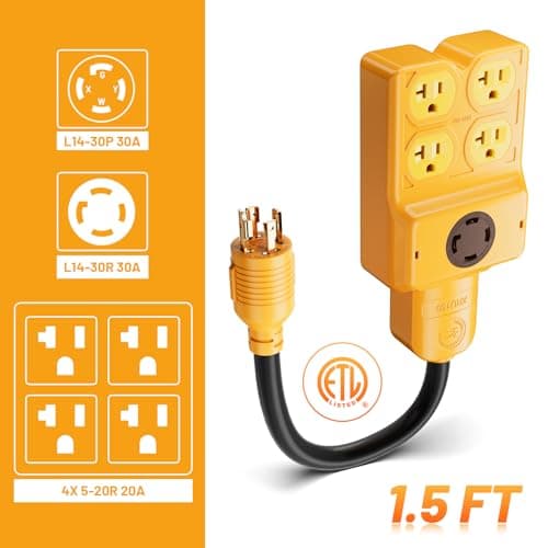 MECMO NEMA L14-30P to Four 5-20R/5-15R & L14-30R Generator Adapter Extension Cord, 4 Prong Twist Locking 30 amp to 15/20/30 amp Generator Power Cord 125/250V 7500 Watts, ETL Listed
