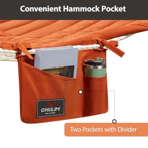 Outdoor Double Hammock with Hardwood Spreader Bars, Cotton Rope Hammock with Polyester Pad and Pillow, 475 LBS Capacity 2 Person Hammock, Large Hammock for Patio Backyard Poolside - Terracotta