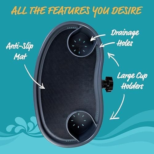 Adjustable Hot Tub Table Tray – Heavy-Duty, Nonslip Drink Caddy with Cup Holders - Clamps to Side of Aboveground Bathtub, Spa – Outdoor Patio Accessories and Supplies, 17x10x4 in.