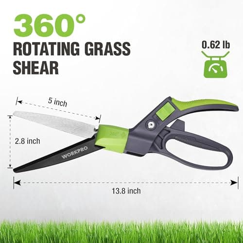 WORKPRO Grass Shears Handheld, Ultra-Sharp Grass Clippers with 360 Degree Swivel Blades, Manual Grass Cutter, Non-Slip Garden Shears, Gardening Scissors, Plant Clippers for Precise Lawn Trimming