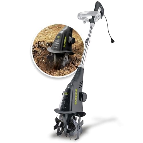 Sun Joe Electric Garden Cultivator with 2.5 Amp Motor and Steel Blades, Cultivates in 6.3 Inch Wide Path for Small Gardens and Flower Beds, Green