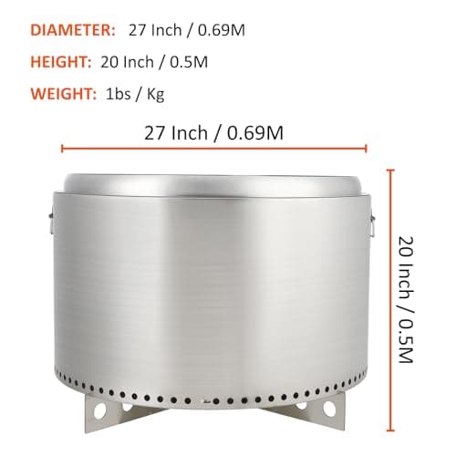 27" Smokeless Fire Pit with Air Switch, Wood Burning Portable Stainless Steel Outdoor Firepit with Removable Stand & Stove Hook, Ash Pan, for Camping Backyard Patio Picnic, H: 20 in, 35 lbs